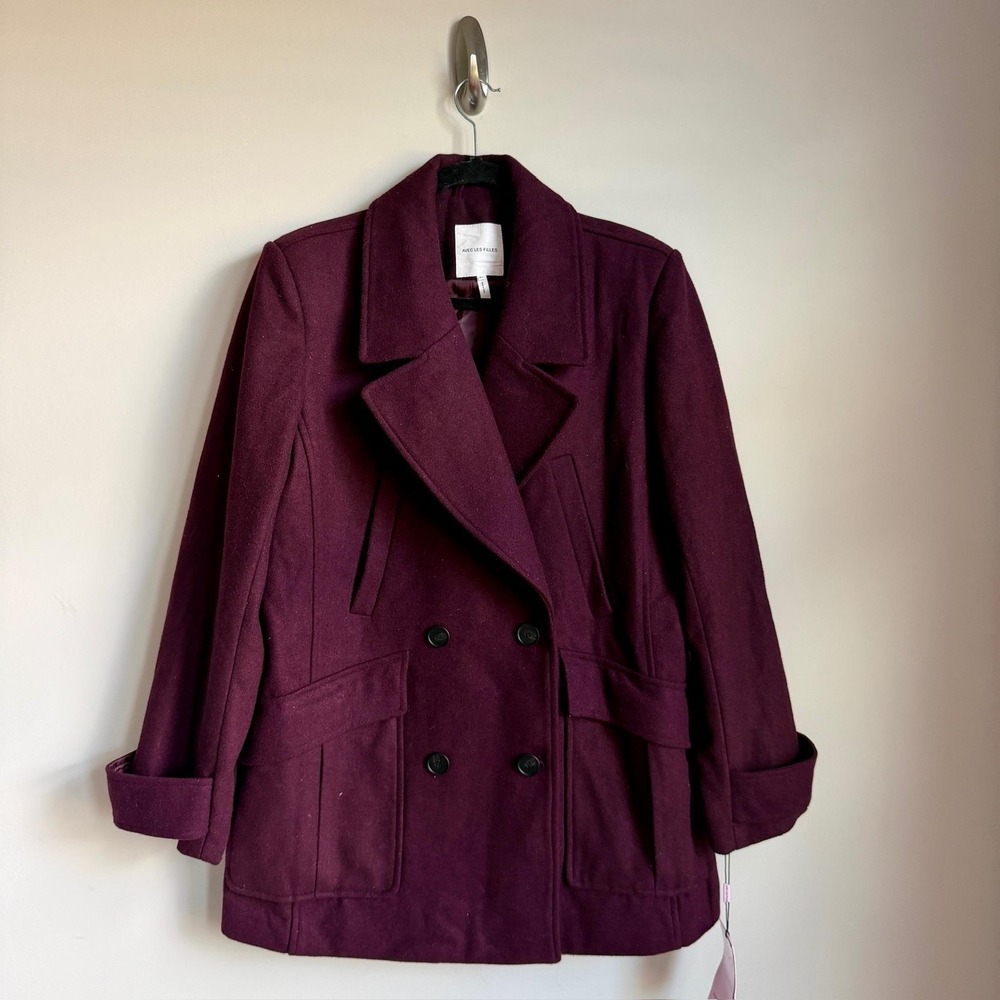 Avec Les Filles Coat Womens XL Burgundy Double Breasted Peacoat Style 81622 NWT
